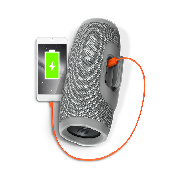 JBL Charge 3 - Grey - Full-featured waterproof portable speaker with high-capacity battery to charge your devices - Detailshot 1 image number null